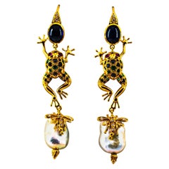 White Black Diamond Emerald Blue Sapphire Ruby Pearl Yellow Gold Drop Earrings