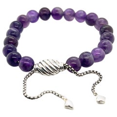 Vintage David Yurman Authentic Estate Amethyst Spiritual Beads Bracelet 6.6 - 8.5" Sil