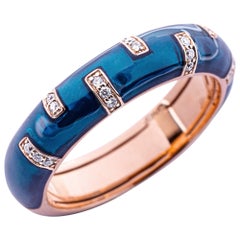 Alex Jona Anillo de oro rosa de 18 quilates con diamante blanco y esmalte azul