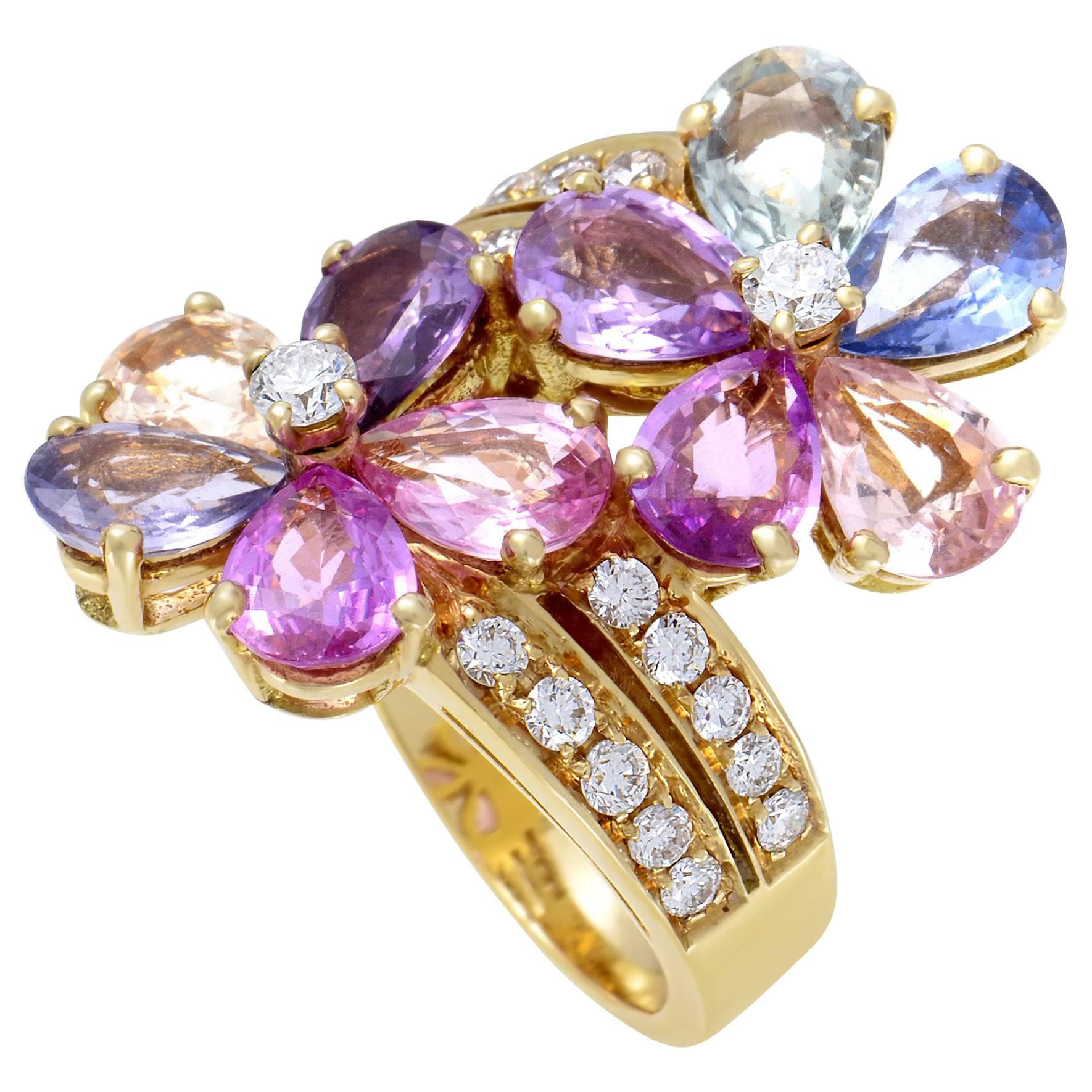 Bulgari Sapphire Diamond Gold Flower Ring