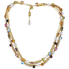 Bulgari Pearl Gemstone Diamond Gold Collar Necklace