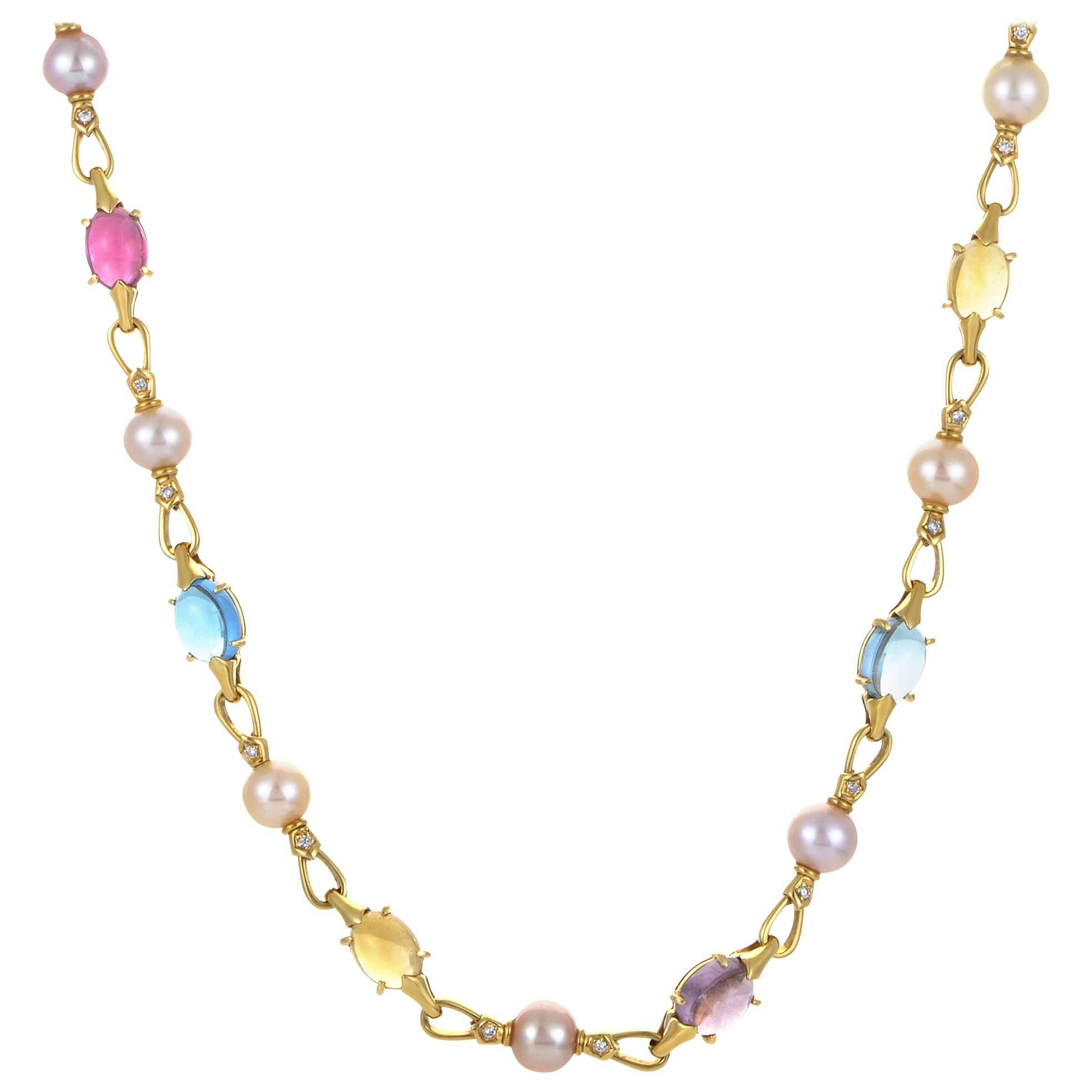 Bulgari Pearl Gemstone Diamond Gold Choker Necklace