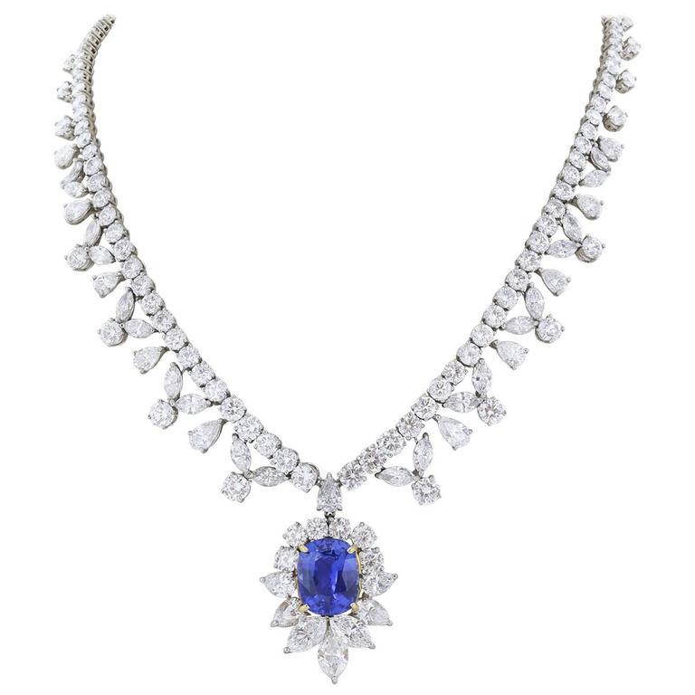 10.05 carat GIA Sapphire 43.10 carats Diamonds platinum Necklace For ...
