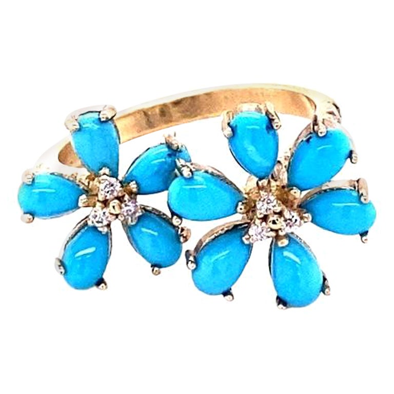 2.00 Carat Pear Cut Turquoise Diamond Yellow Gold Cocktail Ring