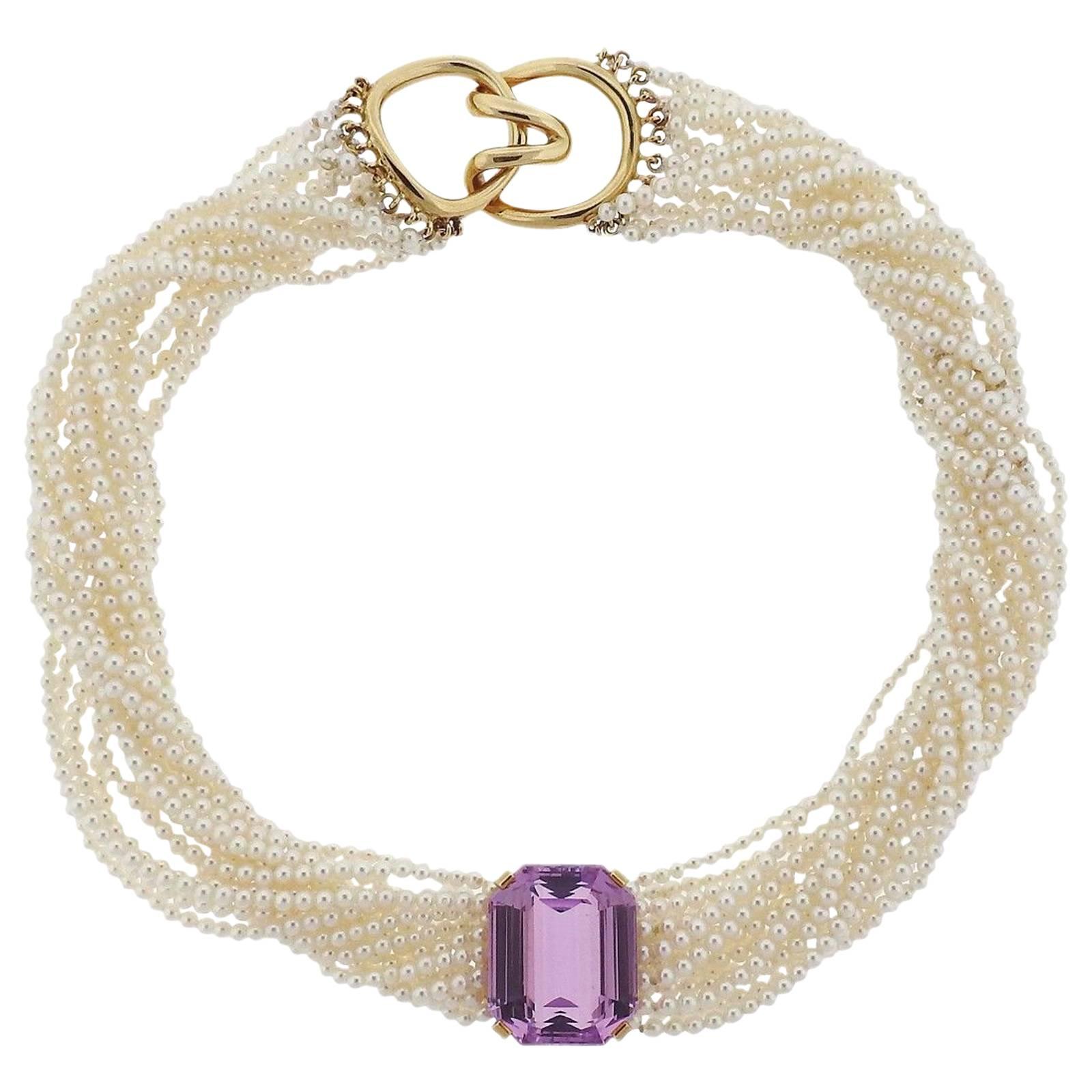 Tiffany & Co Angela Cummings Kunzite Pearl Gold Torsade Necklace