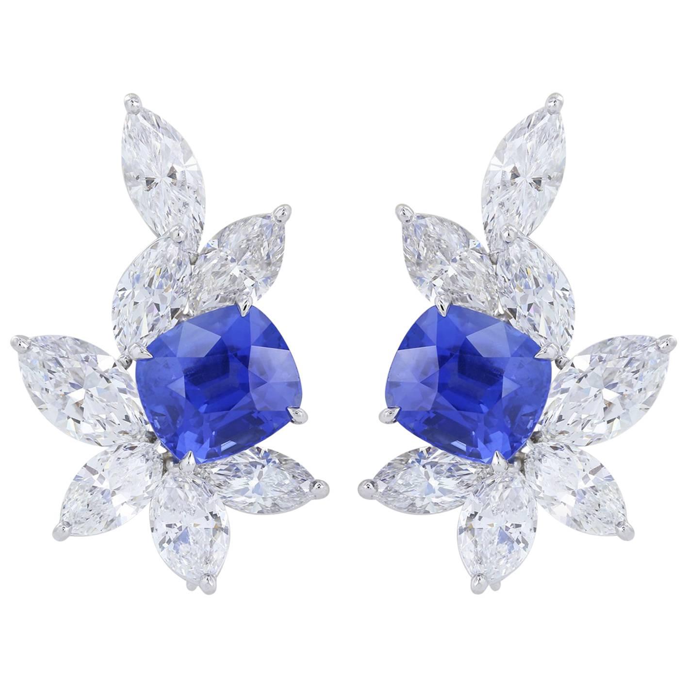 11.10 Carat Natural Sapphires 11.95 Carat Marquise Diamonds Clip Earrings