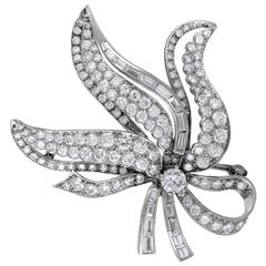 Full Diamond Pave Platinum Flower Brooch
