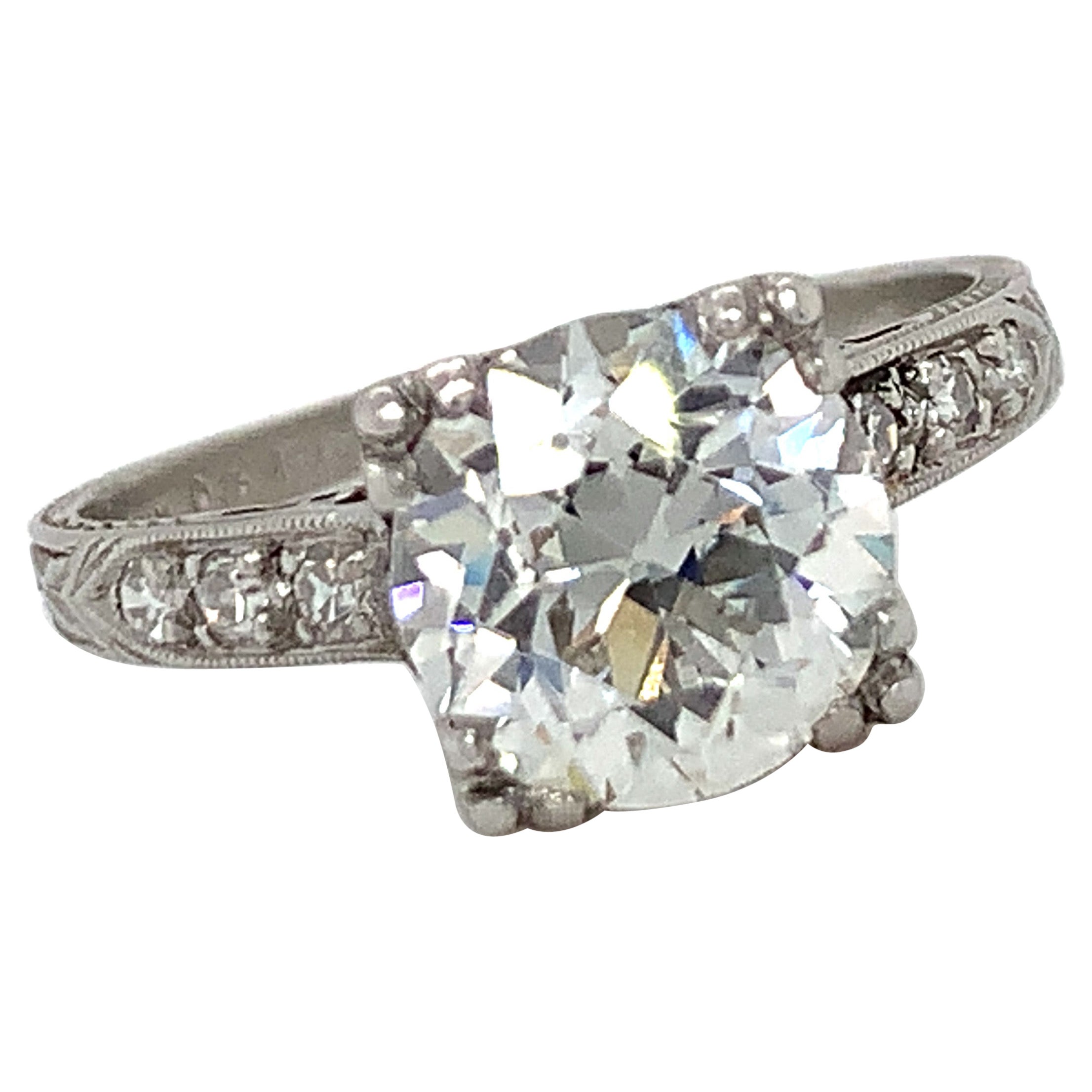 2.21 TCW Old European Diamond Engagement Ring Platinum H/VS2 Antique Round For Sale