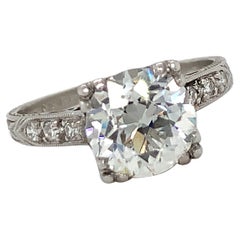 Bague de fiançailles ronde ancienne en platine H/VS2 avec diamant européen ancien de 2,21 carats