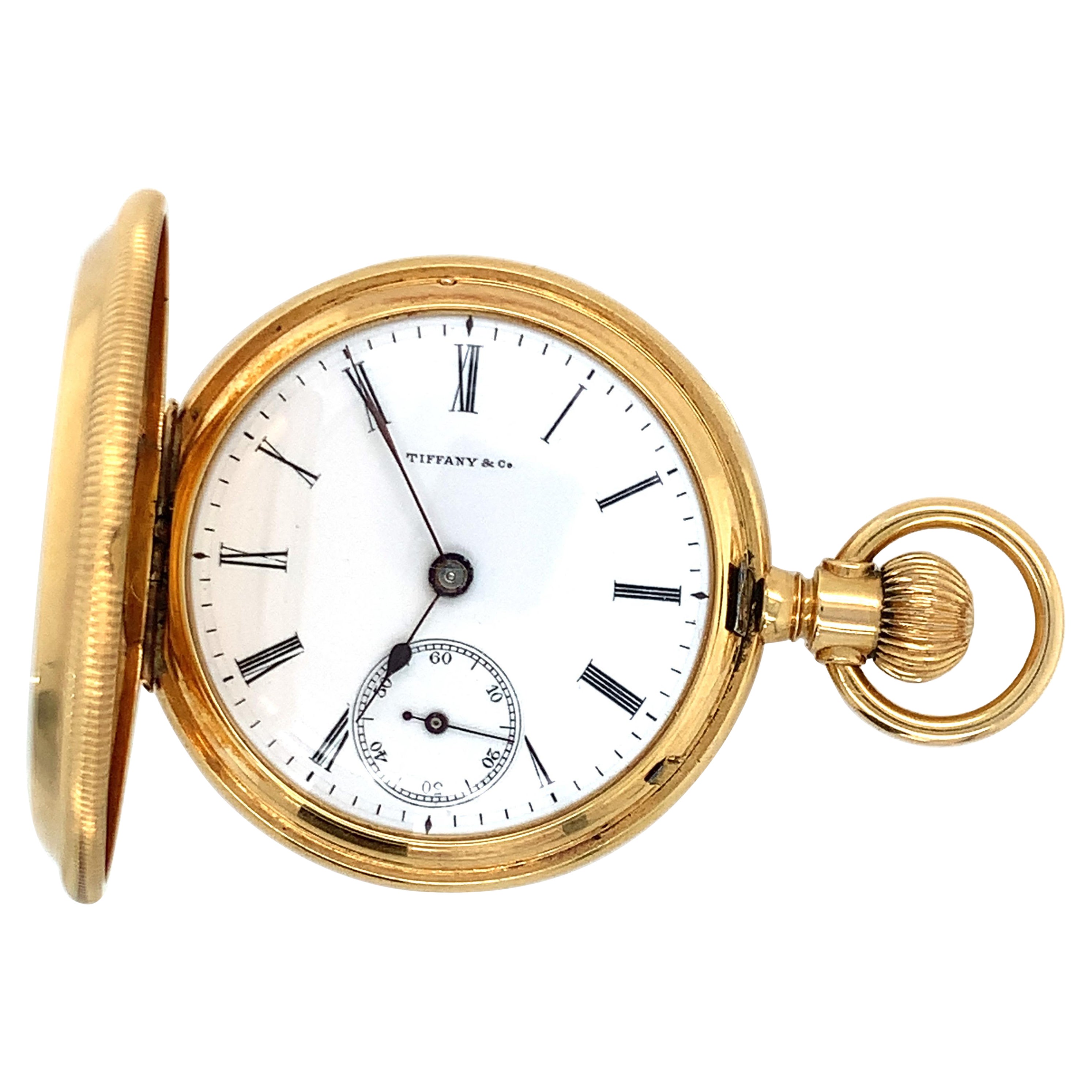 Tiffany & Co Reloj de bolsillo de oro amarillo de 18 quilates Hunter de cuerda manual