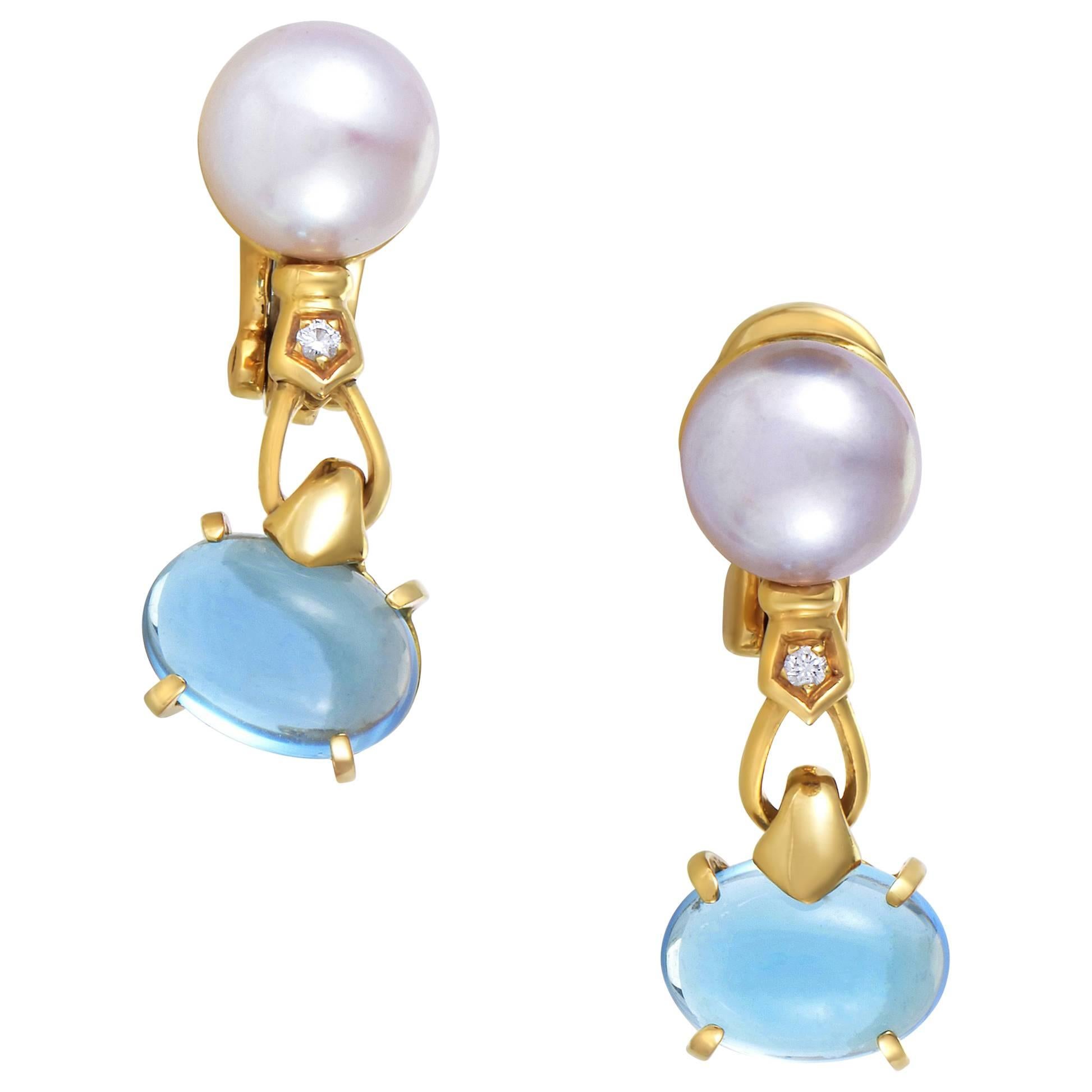 Bulgari Pearl Color Topaz Diamond Gold Clip-on Earrings