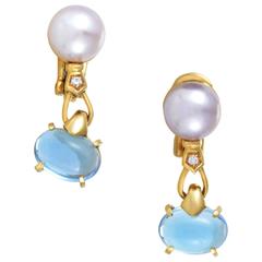 Bulgari Pearl Color Topaz Diamond Gold Clip-on Earrings