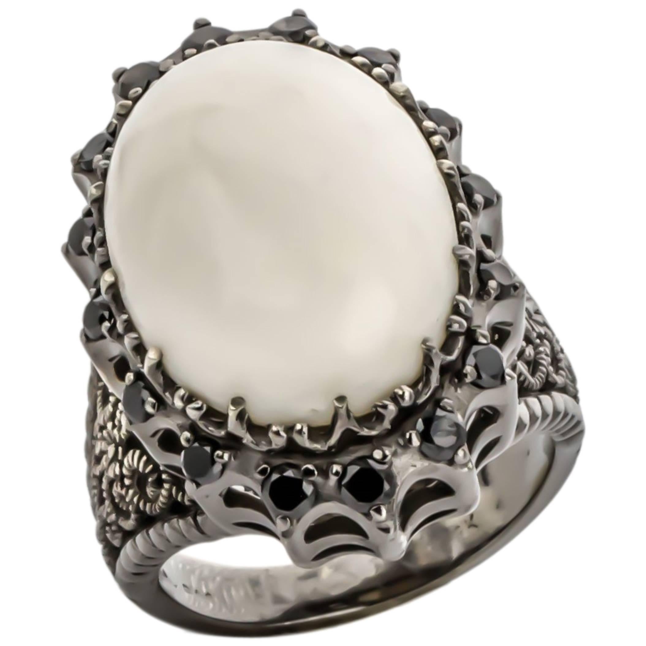 Cynthia Bach White Coral & Black Diamond Ring For Sale
