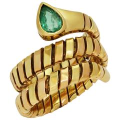 1980s Bulgari Tubogas Emerald Gold Ring 