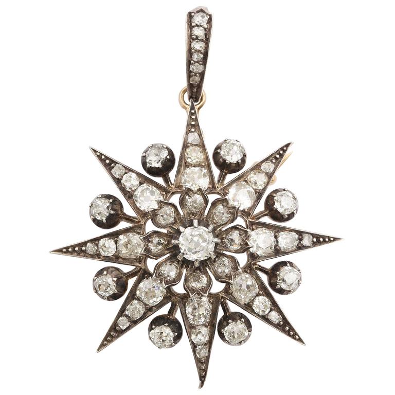 Antique Victorian Eight Point Old Mine Diamond Star Pendant Brooch For ...