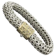 John Hardy Silver Gold Wide Classic Woven Chain Bracelet 