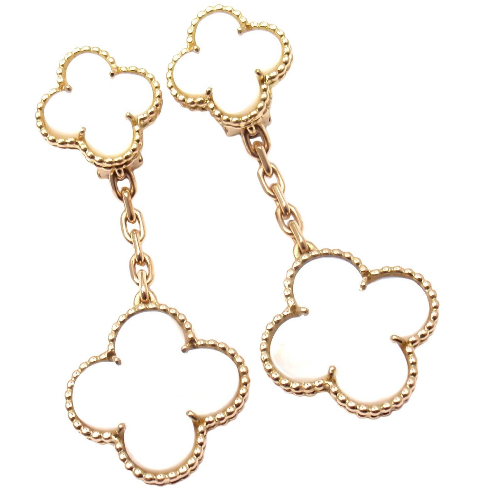 Van Cleef & Arpels Mother Of Pearl Magic Alhambra Gold Earrings