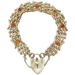 Antique 1920s 3.15 Carat Citrine and 9 k Yellow Gold Gate Bracelet 4