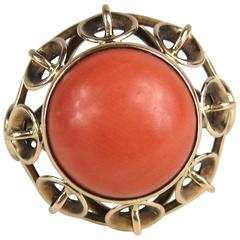 1940s Elaborate Set Coral Gold Ring 5