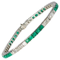 Emerald, Diamond and Platinum Line Bracelet, Circa 2000
