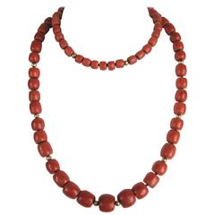 Stunning Early Natural Mediterranean GIA Red Coral Gold Beaded Necklace 10
