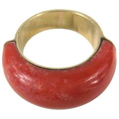 1960s Modernist Coral Gold Band Ring 7