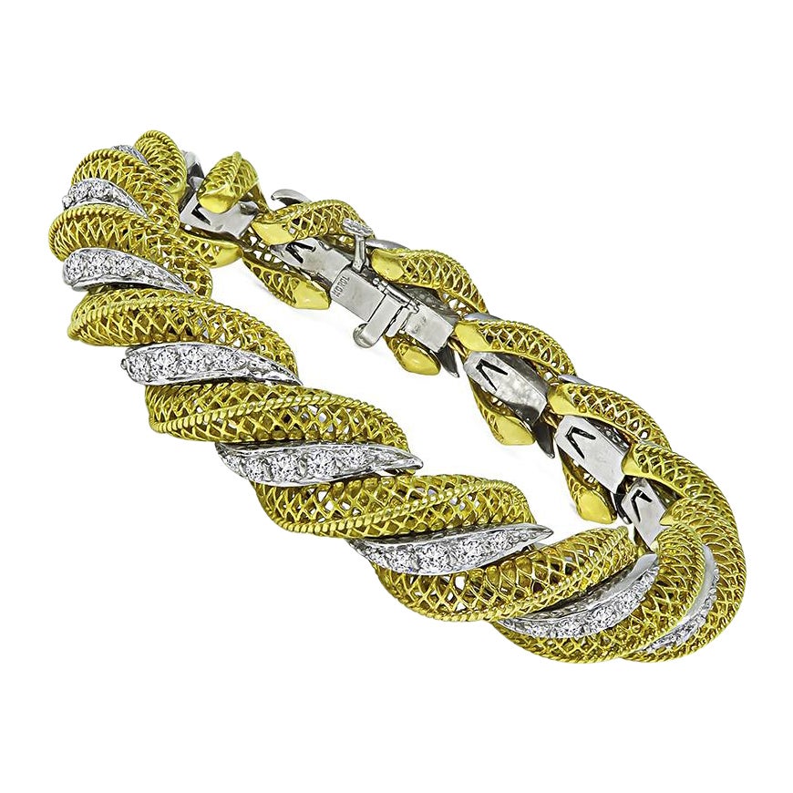 1950s 3.75ct Diamond Two Tone Gold Bracelet