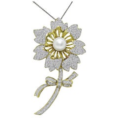 South Sea Pearl 7.00ct Diamond Gold Flower Pin/Pendant
