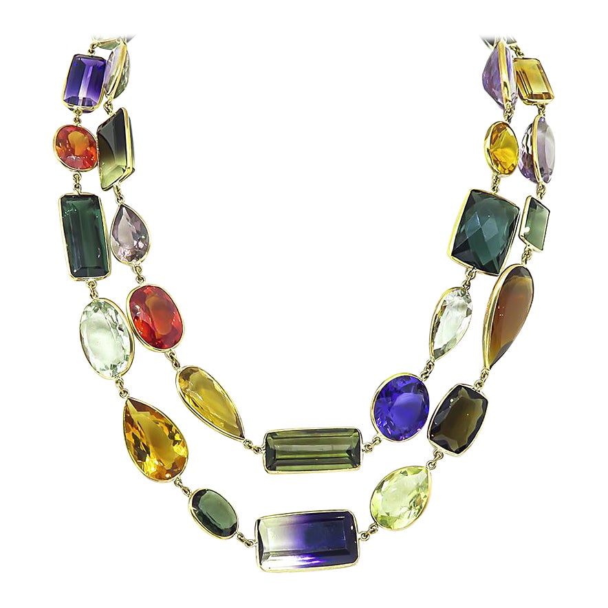 400.00ct Multi Color Semi Precious Gemstone Gold By The Yard Necklace