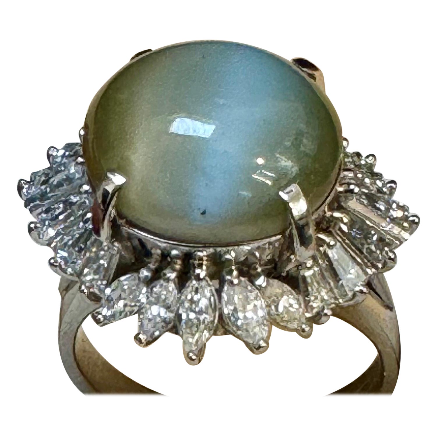 11.6 Ct Chrysoberyl Cats Eye Unisex Ring With Marquise  Diamond Set in platinum