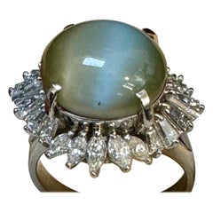 Bague unisexe avec marquise en chrysobéryl œil de chat 11,6 carats  Diamant serti en platine