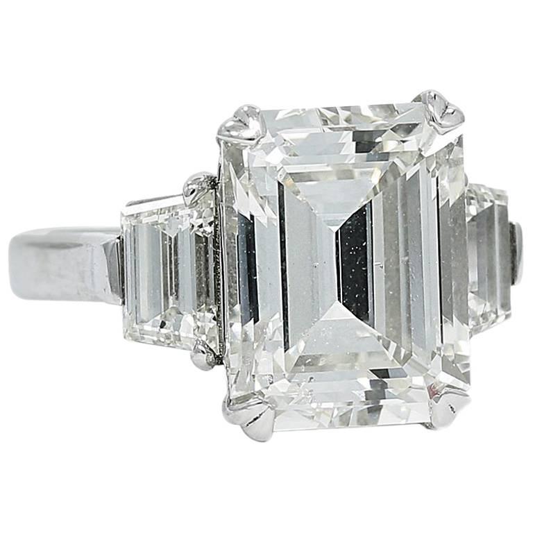 7.00 Carat GIA Emerald Cut Diamond Three-Stone Engagement Ring For Sale