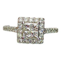 14k White Gold 1+ Carat Princess & Round Diamond Halo Engagement Wedding Ring