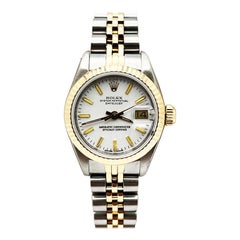 Rolex Montre Datejust 69173 pour femmes avec cadran blanc en or jaune 18 carats et acier inoxydable
