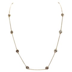 2.03 Carat 10 Station Diamond by the Yard Necklace 14 Karat Yellow Gold 16" (collier en or jaune 14 carats)