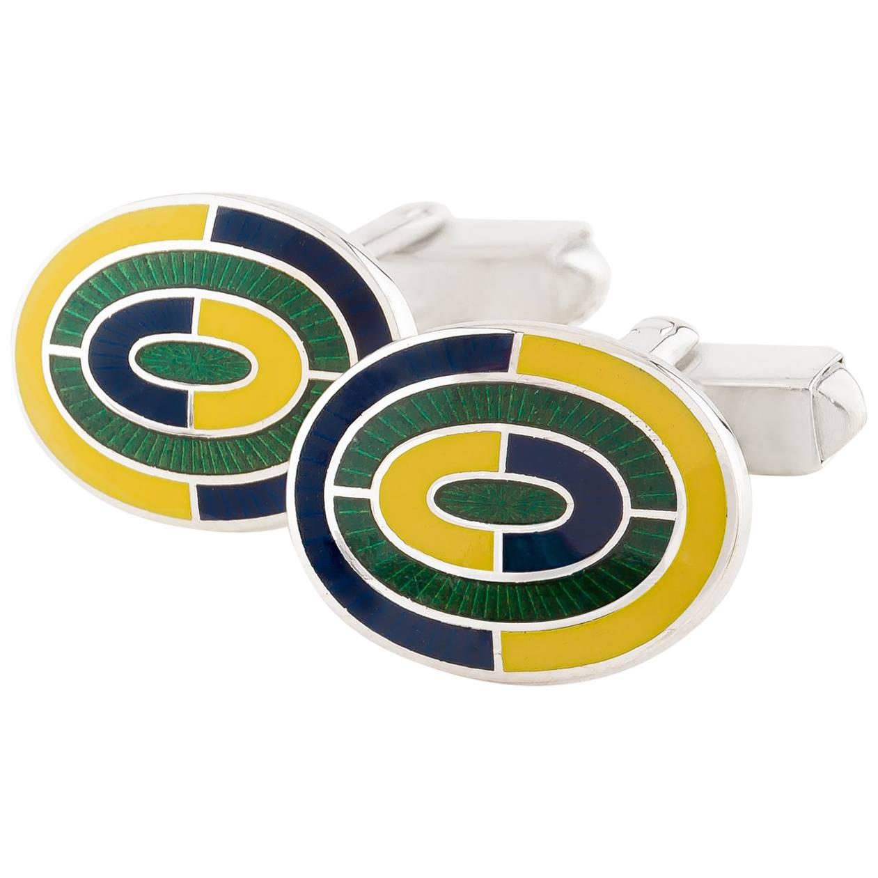 Sterling Silver and Guilloche Enamel Cufflinks