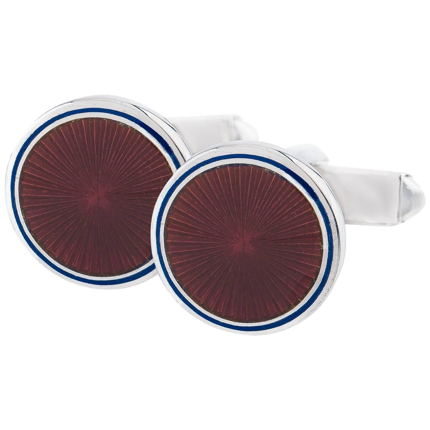 Sterling Silver and Guilloche Enamel Cufflinks