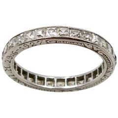 Antique 1927 Elegant Art Deco French Cut Diamond Platinum Wedding Band Ring