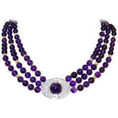 Fine Amethyst Diamond Gold Platinum Necklace