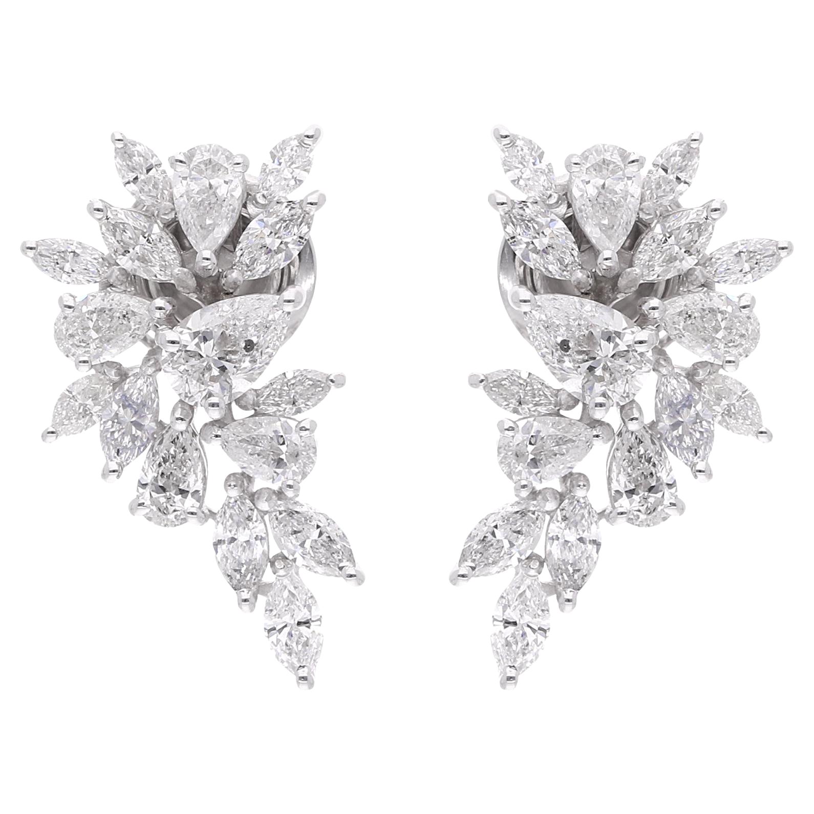 2.13 Carat Marquise & Pear Diamond Earrings 18 Karat White Gold Handmade Jewelry