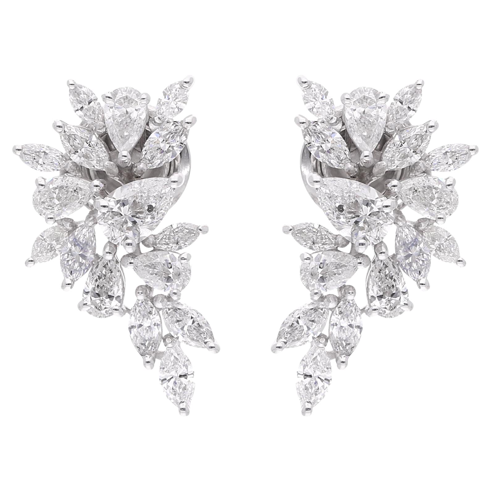 2.13 Carat Marquise & Pear Diamond Earrings 18 Karat White Gold Handmade Jewelry