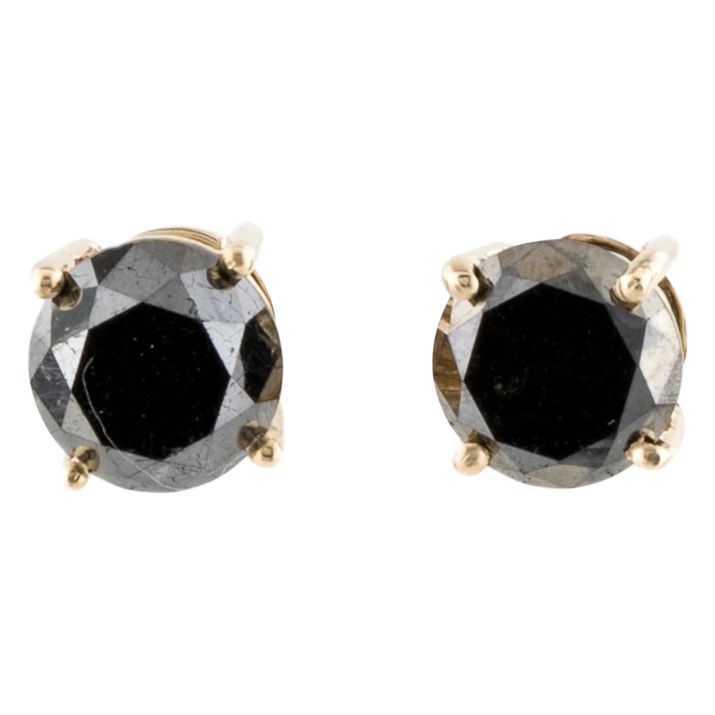 14K Gelbgold 4,38ctw Schwarze Diamant-Ohrstecker im Angebot