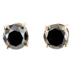 Clous d'oreilles en or jaune 14 carats avec diamants noirs de 4,38 carats 