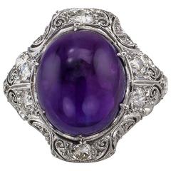 Art Deco Amethyst Diamond Platinum Ring