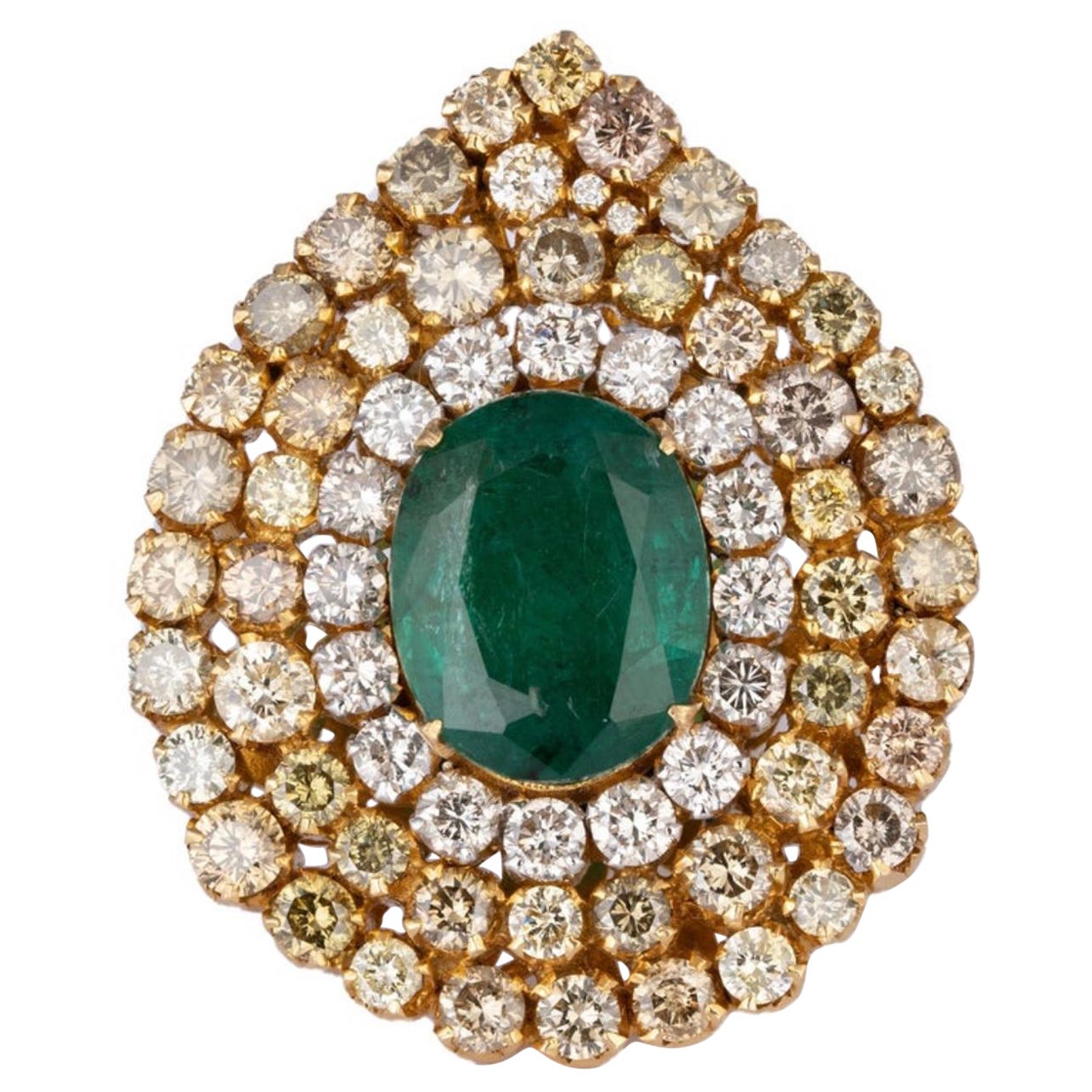 7.47 Natural Zambian Emerald & 5.64 Cts Diamond 18 Karat Yellow Gold Ring Size 6 For Sale