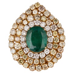 7.47 Natural Zambian Emerald & 5.64 Cts Diamond 18 Karat Yellow Gold Ring Size 6
