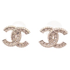 Chanel Classic Gold CC Crystal Block Piercing Earrings  