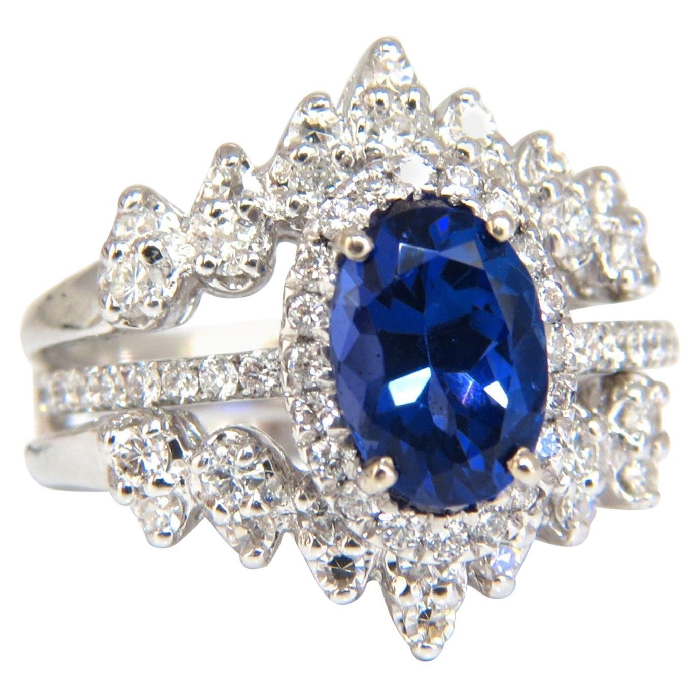 Anillo de Diamantes de Tanzanita Natural de 3,07 Quilates y Anillo de Inserción de Chaqueta