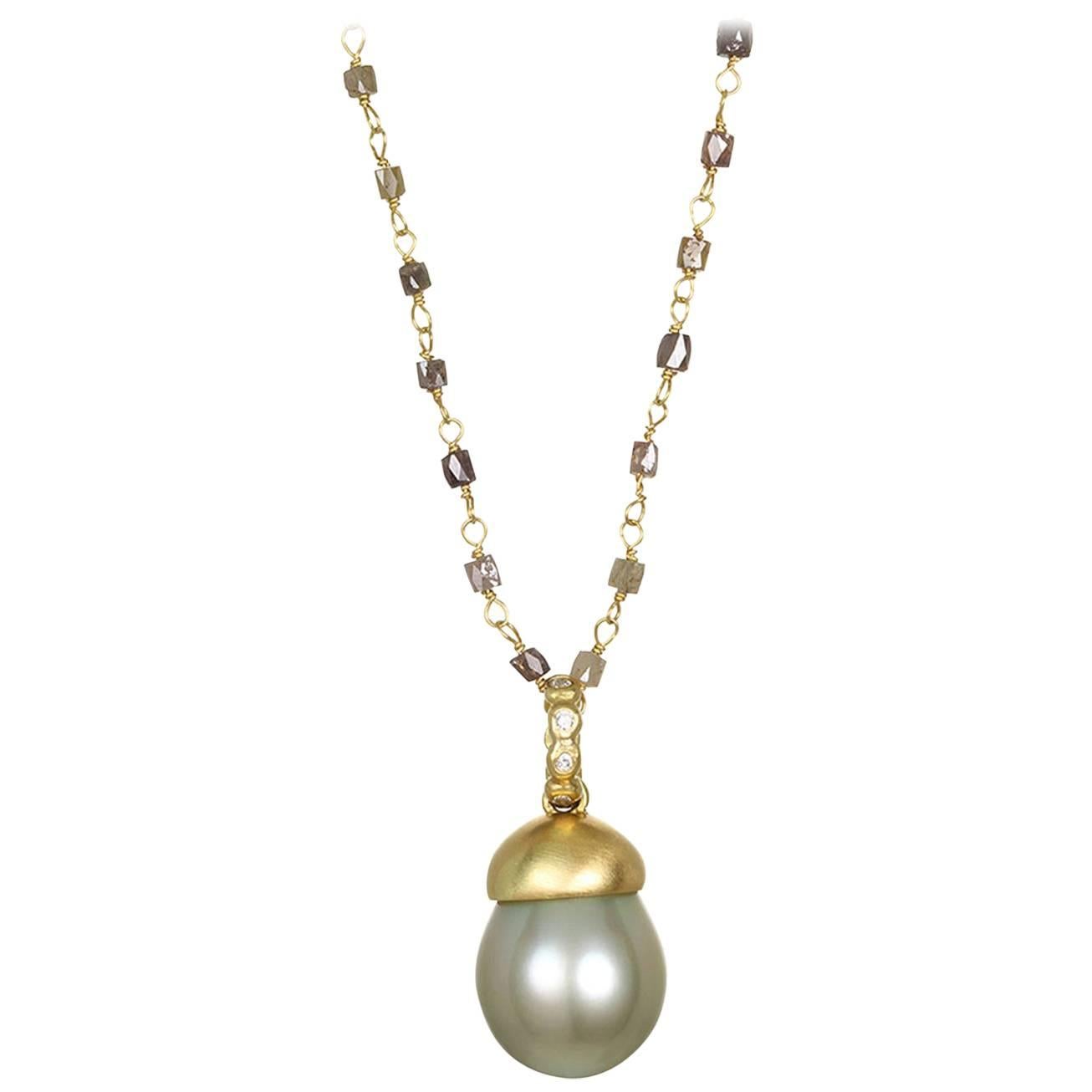 Faye Kim Pistachio South Sea Pearl Pendant with Diamond Granulation
