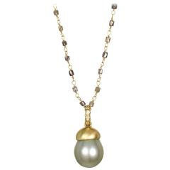 Faye Kim Pistachio South Sea Pearl Pendant with Diamond Granulation